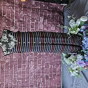 Loft Navy Blue Multi Color Stripe Maxi Tank Dress NWT size XLP